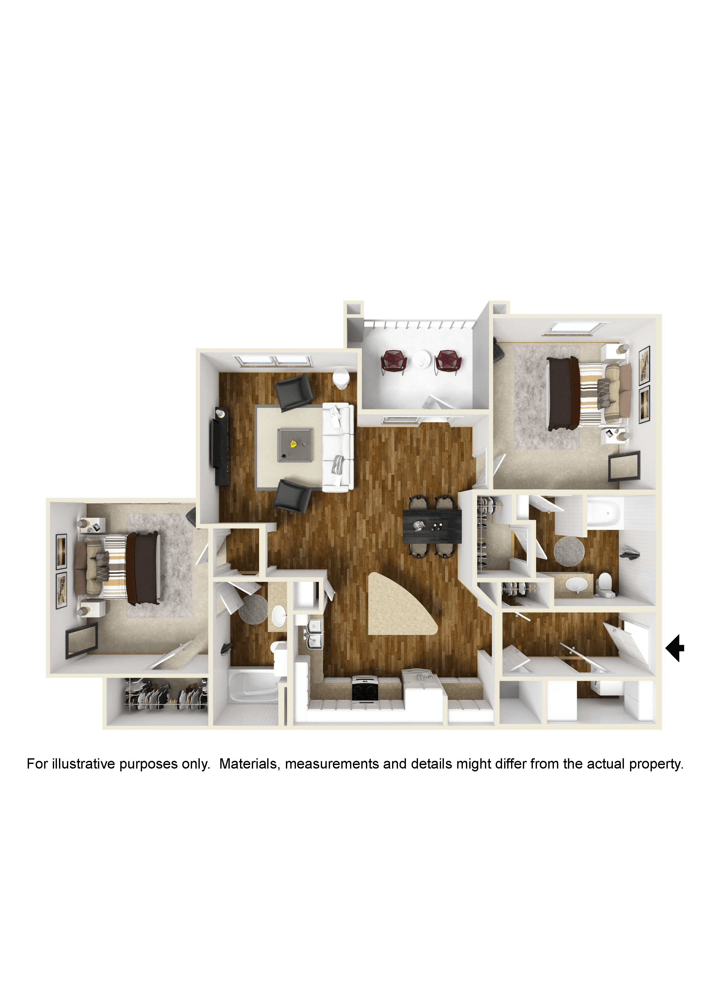 Floor plan for 2 beds, 2 baths, 1184 sqft